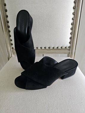 Vince Black Suede Crossband Slide Heel